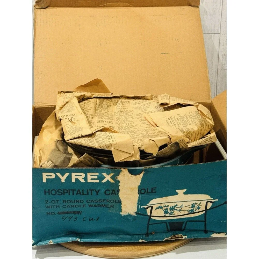 Vintage Pyrex Turquoise Hospitality Casserole 2-Qt Complete Model 443-CW-1
